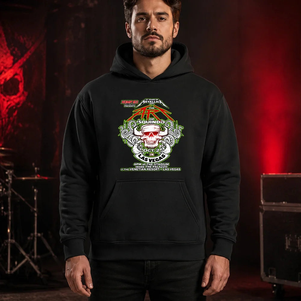 Metallica Life Burns Faster October 2 2026 The Stadium at The Palazzo Las Vegas United States T-shirt by Squindo featuring The Art of Squindo skull, curling tentacles, red graphics and electric green details.